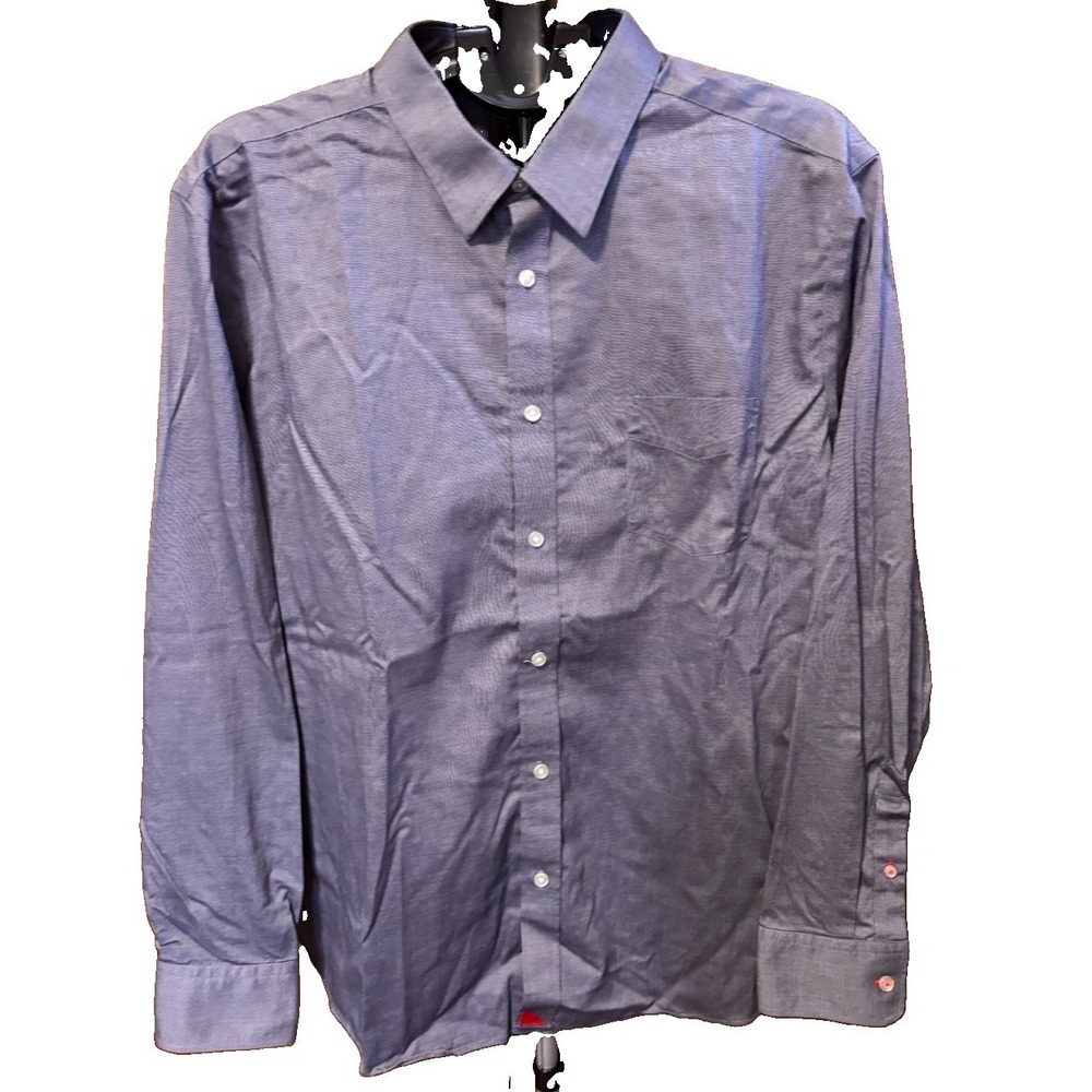 Untuckit Shirt Mens 2XL Navy Blue Micro Check Relaxed Fit Pio Cesare Button Up